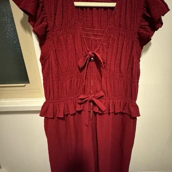 Sea Regina Seersucker Flutter Sleeve Red Dress - Picture 4 of 4